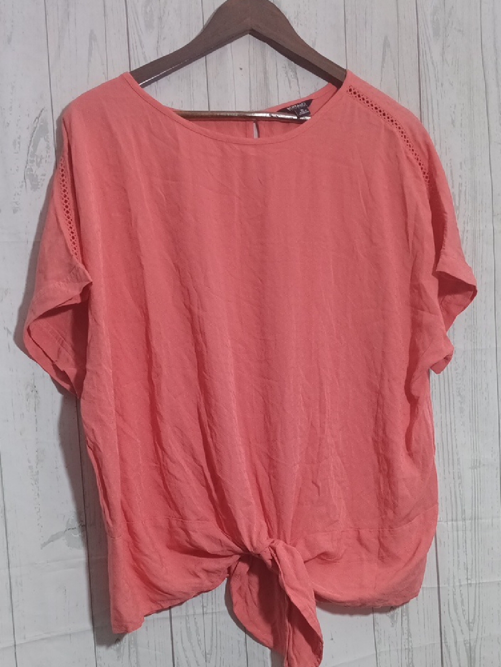Buffalo David Bitton Coral Tie-Front Short Sleeve Top Sz XL
